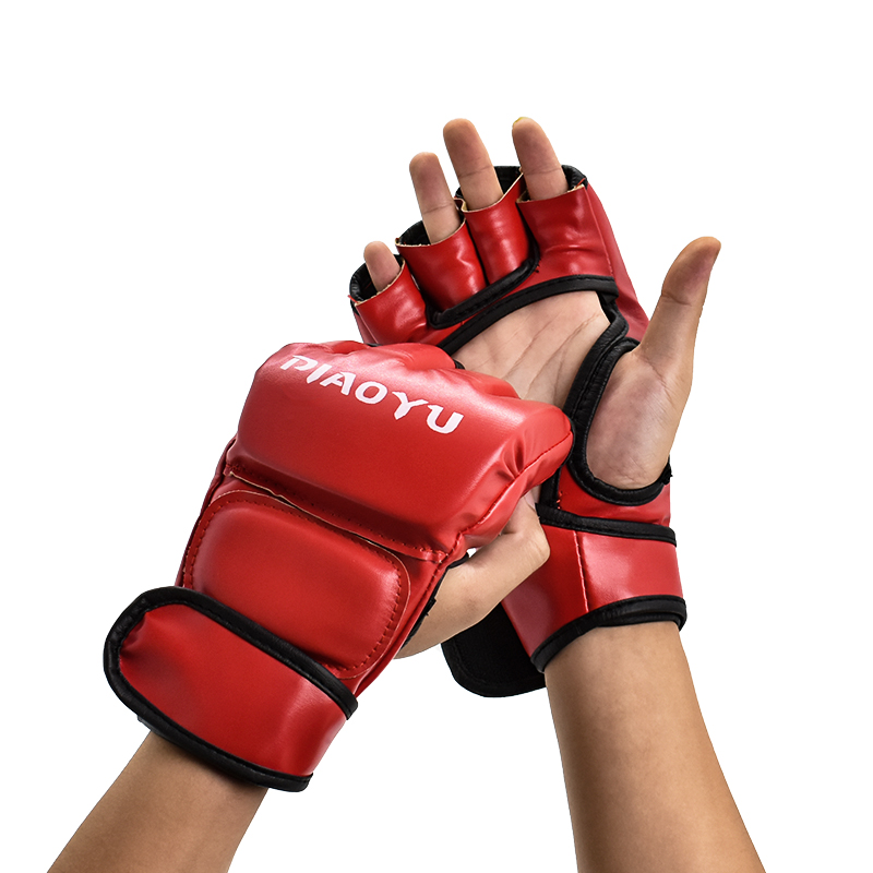 Guantes de entrenamiento de boxeo , cojín de cuero de medio dedo para adultos, Sanda, boxeo, entrenamiento UFC, protección para los dedos