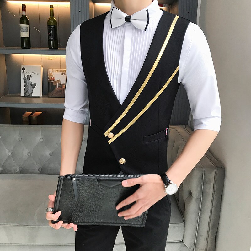 Gilet de costume d&#39;affaires pour hommes, uniforme de travail à simple boutonnage, Slim, robe de mariée noire, gilet de boîte de nuit, vêtements 5XL