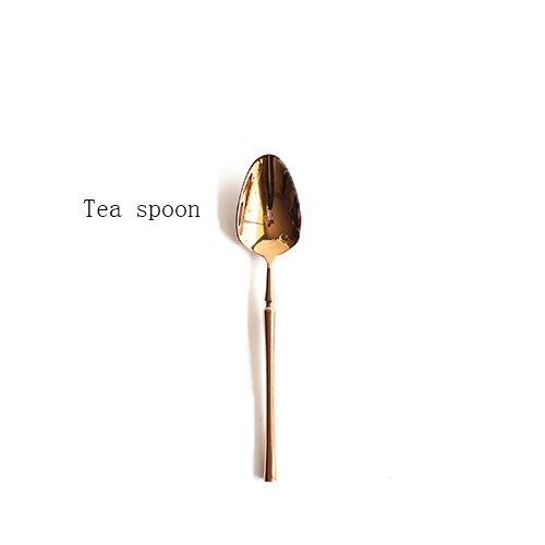 Ensemble de couverts en acier inoxydable or rose brillant, outils en acier inoxydable, excellents accessoires de cuisine cuillère avec boîte à déjeuner couteau et fourchette: Tea spoo