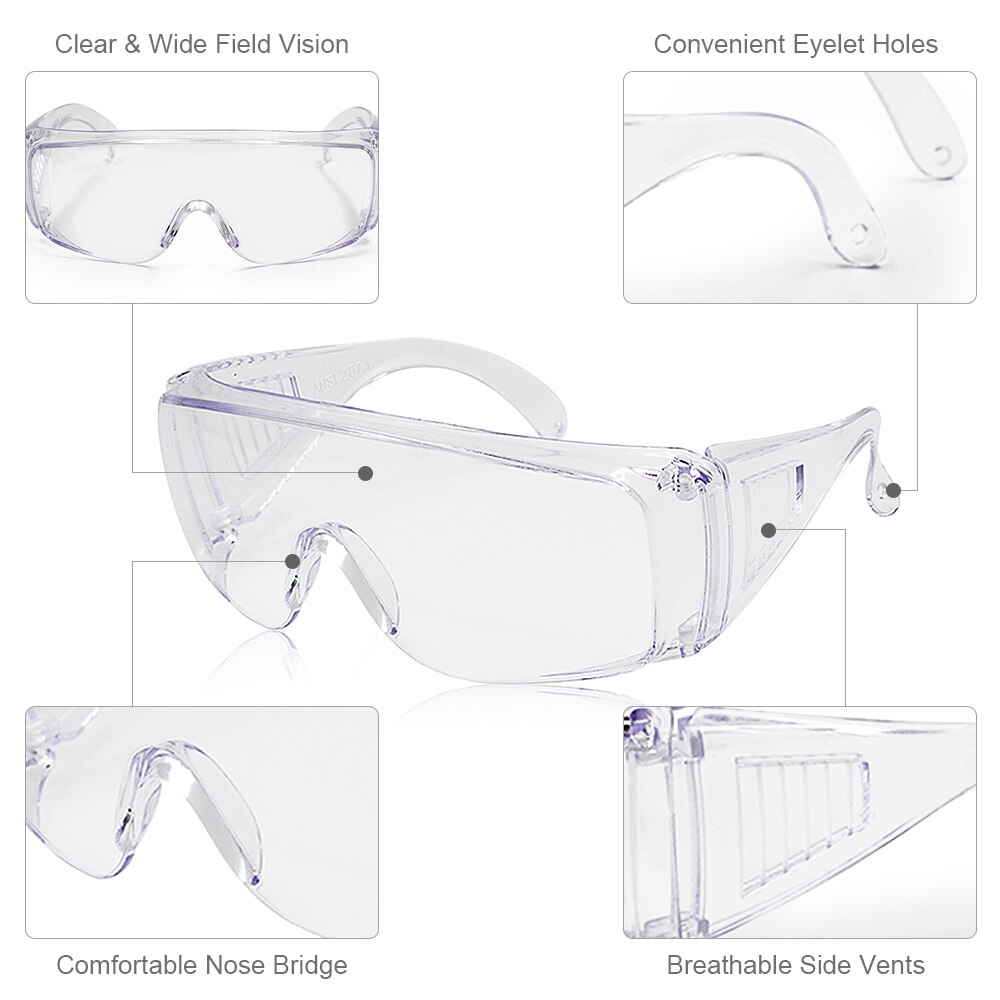 Adults Safety Glasses Personal Protective Eyewear with Clear Anti Fog Scratch Resistant Lenses Use PC Prescription Glasses