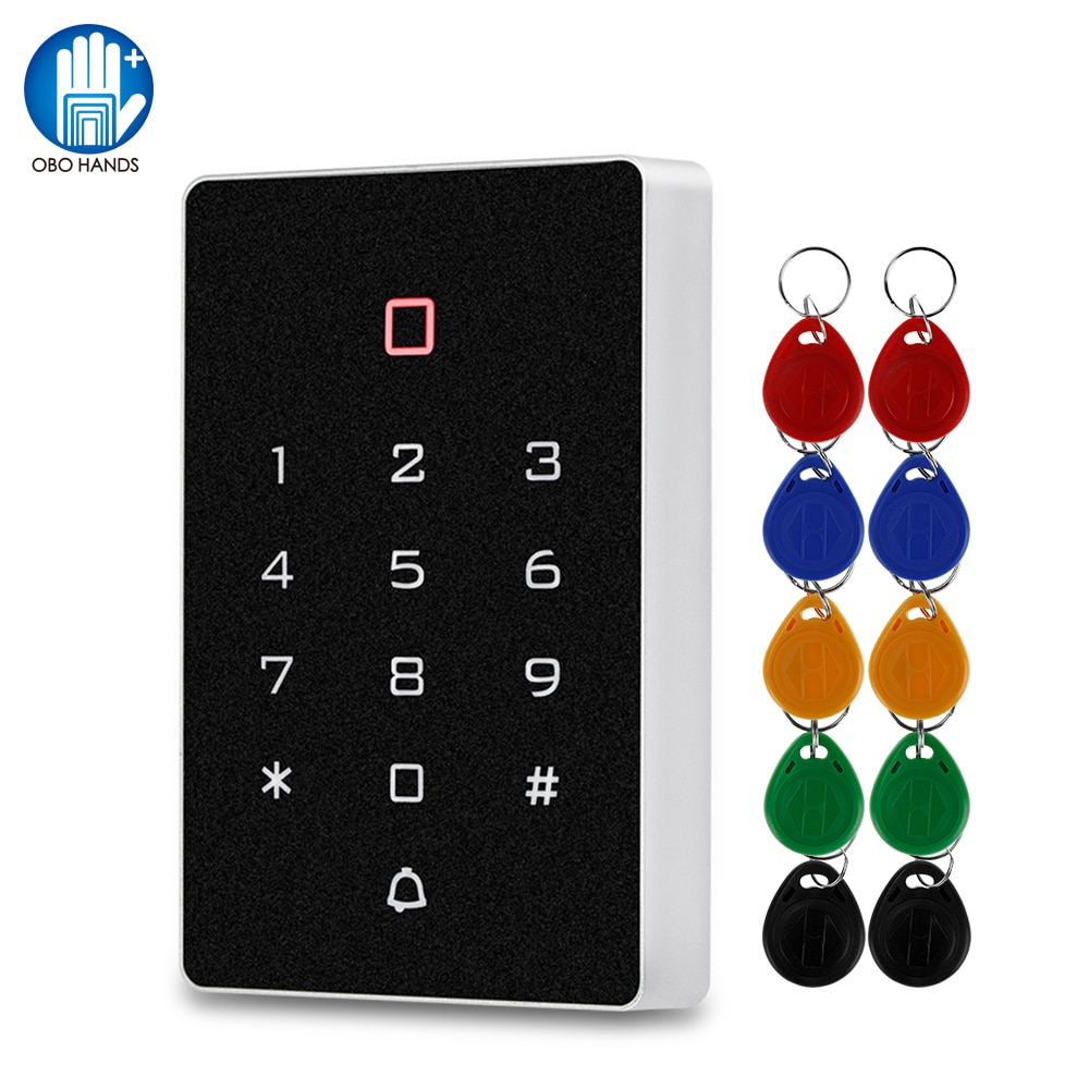 Access Control System RFID Keypad Card Reader Access Controller RFID Keyboard Door Opener 10pcs EM4100 Keyfobs for Home