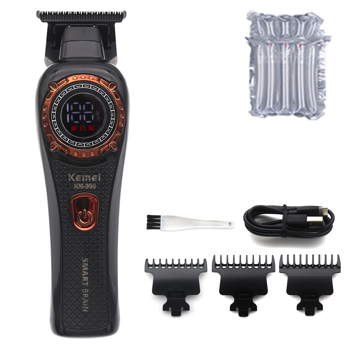 Kemei KM-999 Hair Trimmer for Men DLC T-Blade Zero Gapped LED Display Cordless USB Hair Clipper Finishing Machine: green