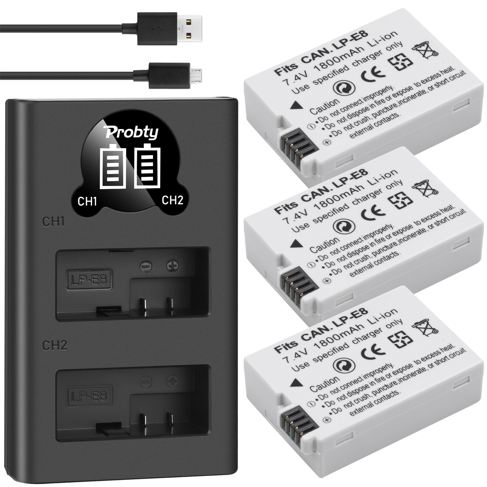 2 Pcs 1800 Mah LP-E8 LPE8 LPE8 Camera Batterijen Akku Pack Voor Canon 550D 600D 650D 700D X4 X5 X6i x7i T2i T3i T4i T5i Dslr Camera: 3BatteryWithCharger