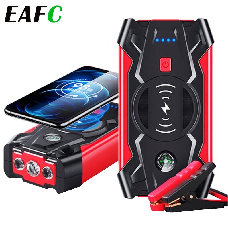 EAFC-arrancador de batería de coche SUV 600A, Banco de energía de carga inalámbrica de 39800mAh, cargador de arranque de batería de coche de emergencia con luz LED