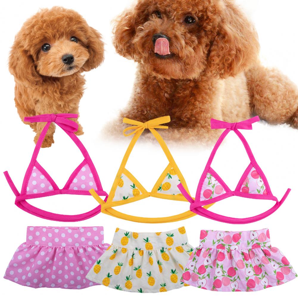 1 ensemble Bikini pour animaux de compagnie chien ruban de fixation confortable impression claire Ins été Bikini pour animaux de compagnie été thème chien Bikini pour petits chiens XS-L
