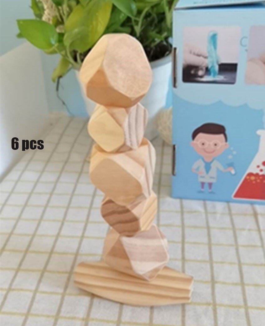 Colored Stone Jenga Building Educational Block Children's Wooden Toy Nordic Style Stacking Game Rainbow Wooden Toy: 1-Bagged 6pcs