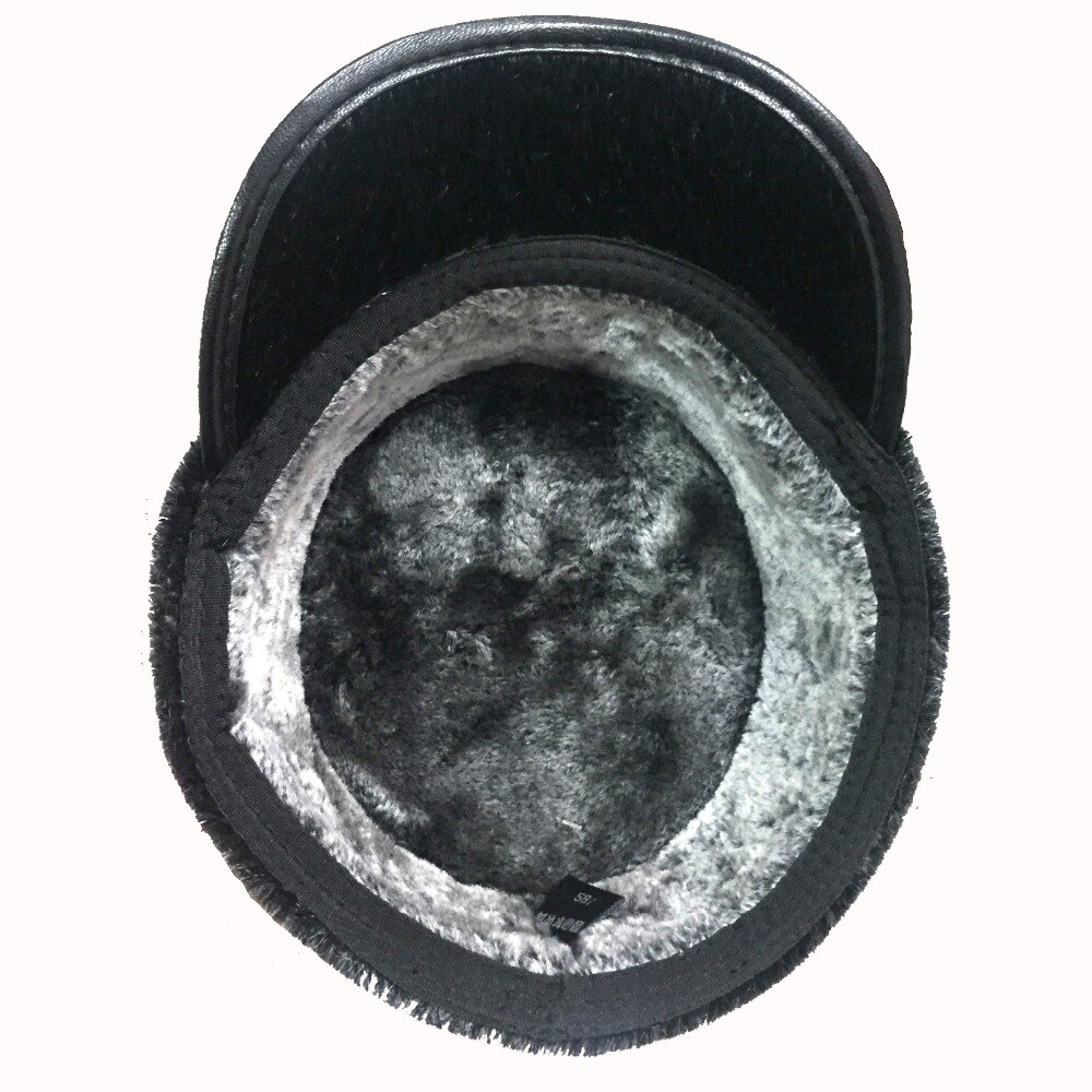 Mænds vinter flad top pilot cap snehætte lang ørebeskyttelse kunstlæder udendørs varm herre bomber hat