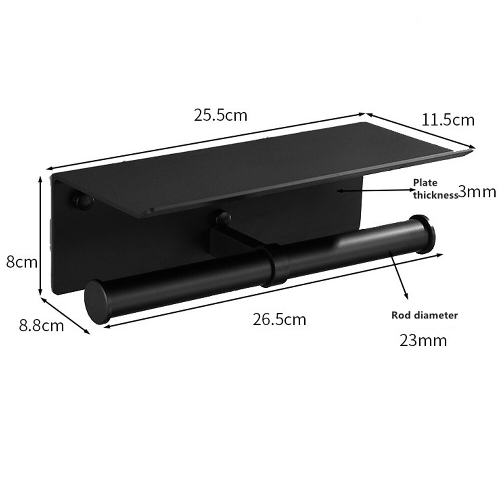 Wall Mounted Tissue Rack Mobile Phone Storage Shelf Black Free Punch Kitchen Double Axis Rag Roll Paper Square Organizer Holder: Long