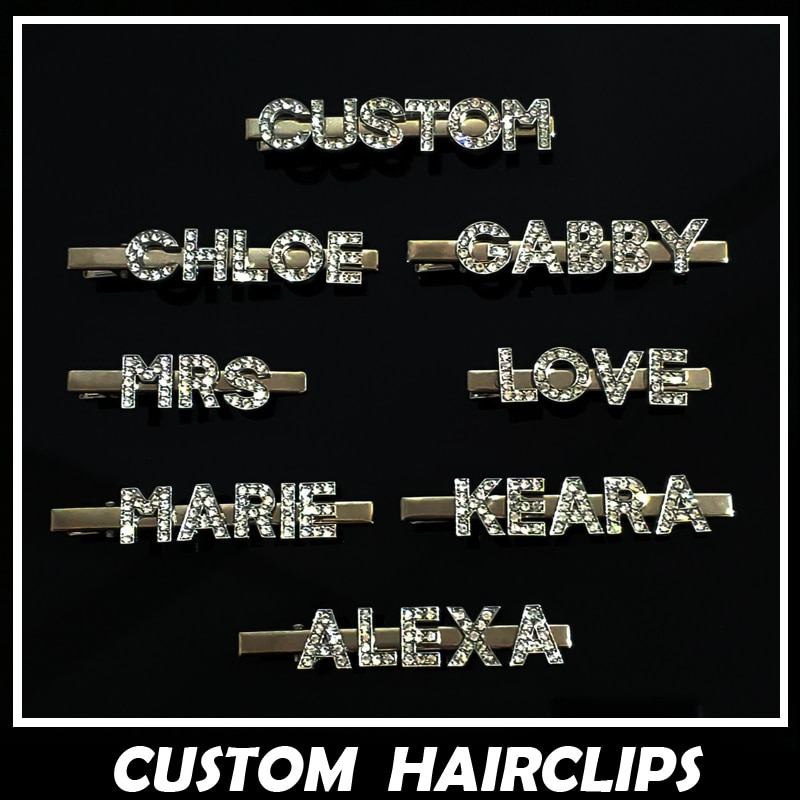 Gold Überzogene Haar Clips Name Haarspangen Strass Wort Bobby Stifte Benutzerdefinierte Haar Stifte Haar Zubehör