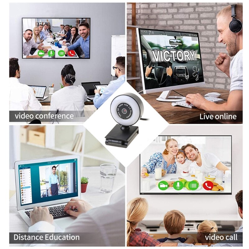 1080PHD Webcam Ingebouwde Ring Licht Web Camera Met Microfoon Usb Plug Webcamera