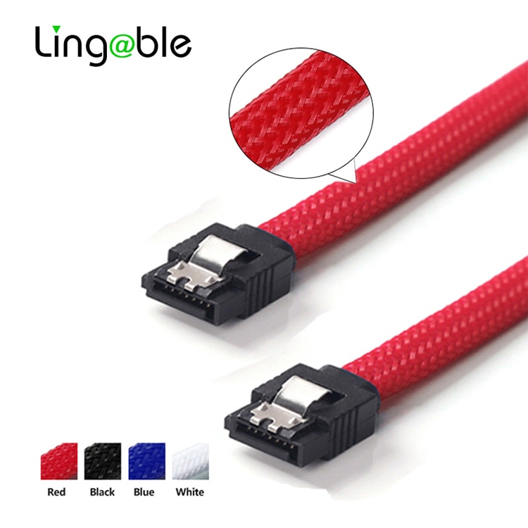 Lingable sata 3.0 iii sata 3 7 pin datakaapelit 6gb/ s ssd kaapeli hdd kiintolevyaseman johto linja nylon hihainen musta sininen punainen valkoinen