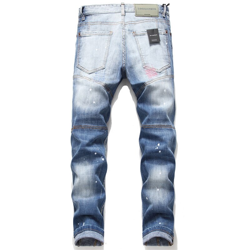 Kimsere heren hi street destroyed jeans merk gescheurde denim broek met gatenpatches gescheurde jeans rechte pasvorm
