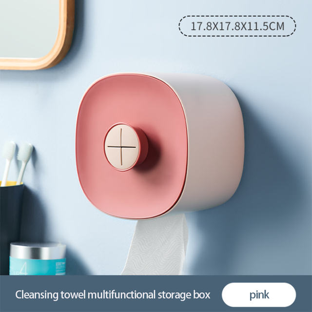 Bathroom Towel Storage Box Wall Mounted Non Perforated Space Saving Toilet Simple And Practical Towel Paper Towel Box: Pink