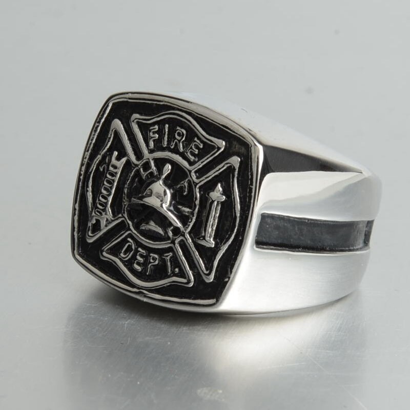 Bague de pompier américain pour hommes, anneau en métal plaqué argent, accessoires bijoux de fête, nouvelle tendance