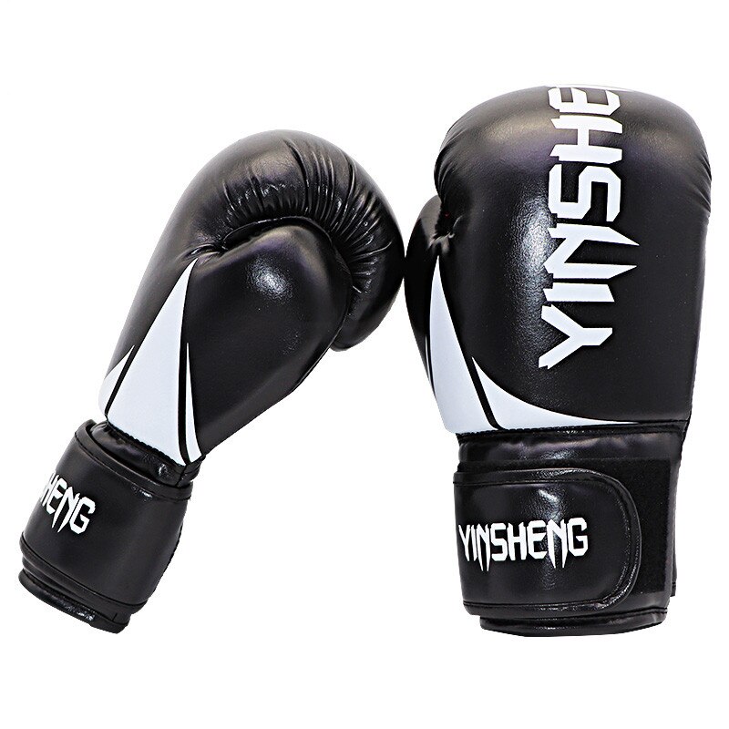 Kick Boxing guantes para hombres mujeres PU Karate guantes De Muay Thai De Boxeo Lucha Libre MMA Sanda entrenamiento adultos niños equipo: Black / 10 OZ