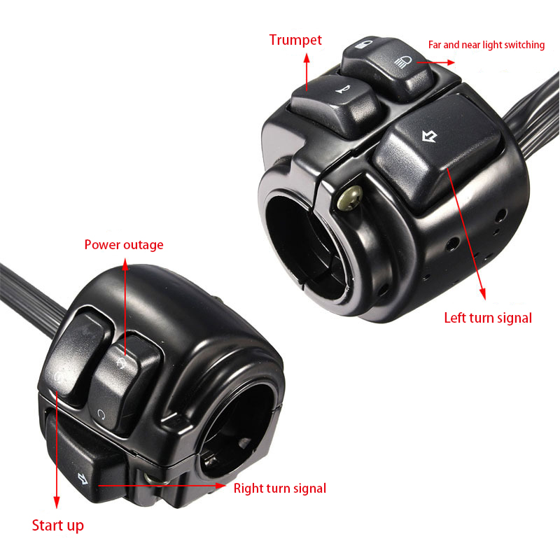 Motorcycle 25mm Handlebar Control Switch Horn Turn Signal Headlight Electric Start Switch Connector Push Button Switch Assembly