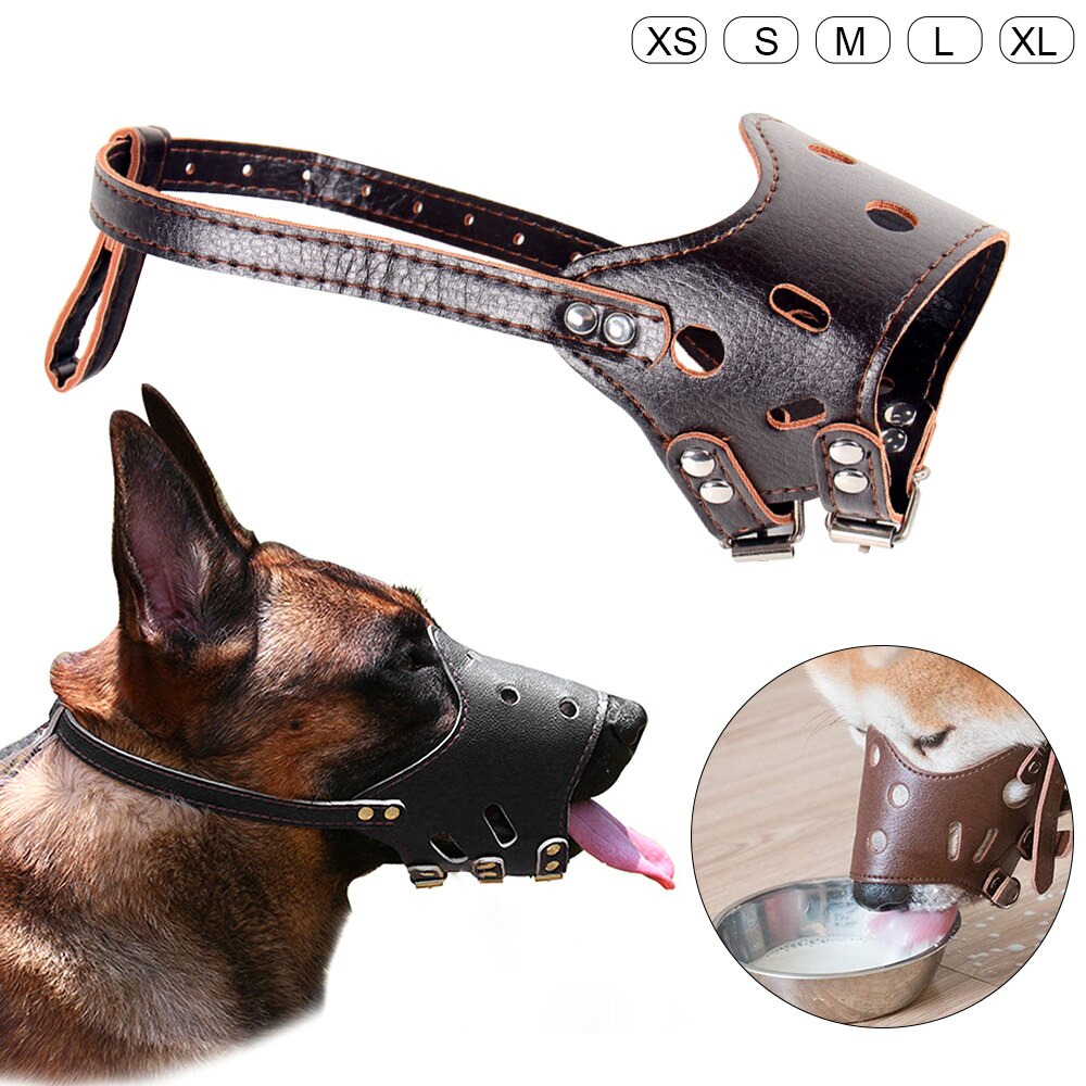 Cuero de la PU perro bozal ajustable transpirable Mascarilla Anti ladrar morder masticar seguridad suave bozales formación para pequeñas perros grandes de la boca