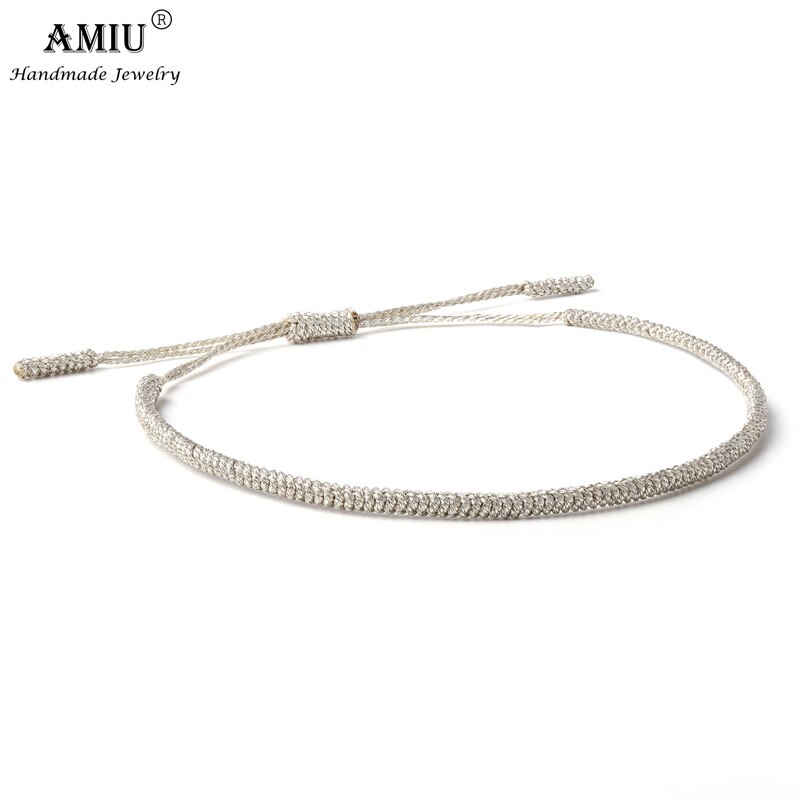 Amiu Metallic Kleuren Tibetaanse Handgemaakte Boeddhistische Geluk Armbanden En Armbanden Voor Vrouwen Mannen Touw Knopen Amulet Gevlochten Armband: 2-Silver