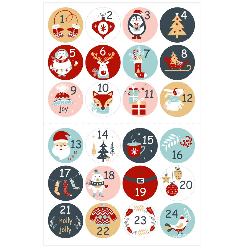 24 stk/sæt glædelig jul adventskalender nummer papirklistermærke kage sliksæl klistermærker gør det selv emballage etiketter juledekor: 6