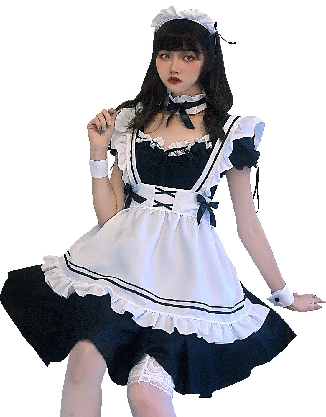 Black Cute Waiter Costumes Maid Dress Girls Woman Amine Cosplay Costume Waitress Maid Party Stage Halloween Costumes