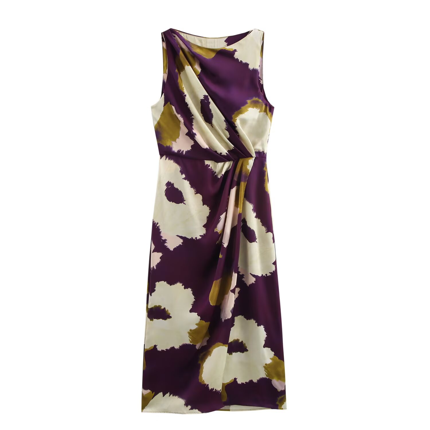 TRAF Vrouwen Zomer Lange Jurken 2023 Fit Party Vintage Vrouwelijke Mouwloze Bloemenprint Ronde Hals Midi Jurk Vrouw ﻿: S
