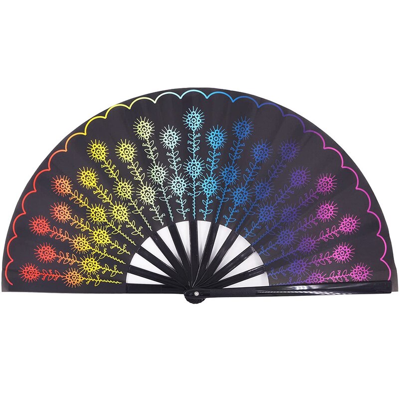 Carnival Festival Hand Stain Fan Large Folding Fan Printing Kung Fu Fan Satin Bamboo Bone Fan Wedding Dance Supplies#11