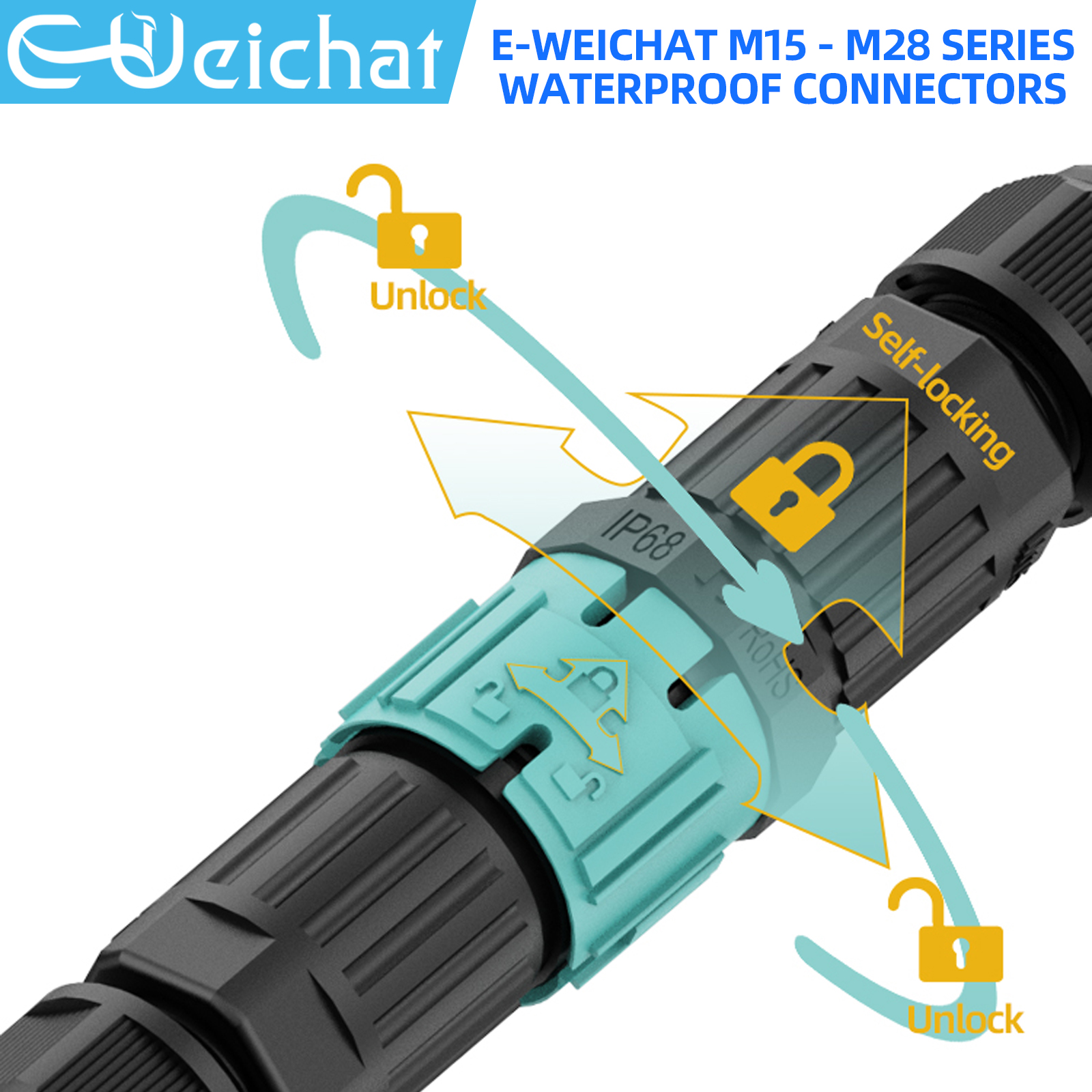 Conector eléctrico Circular de aviación, conector a prueba de agua IP68, desbloqueo rotativo, Serie de enchufe macho y hembra, M15-M28