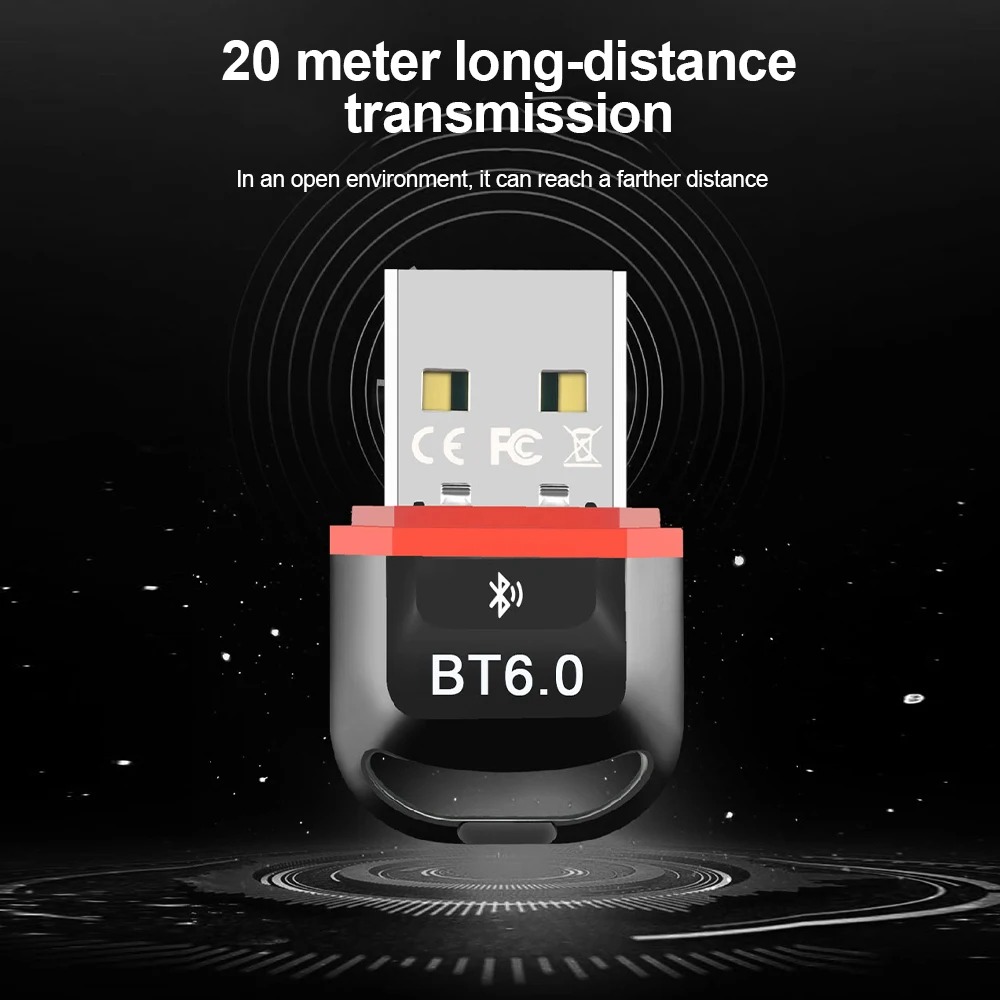 USB Bluetooth Adapter Bluetooth 6.0 Wireless Audio Receiver & Transmitter USB Adapter for PC Windows 11/10/8.1 Keyboard/Mouse
