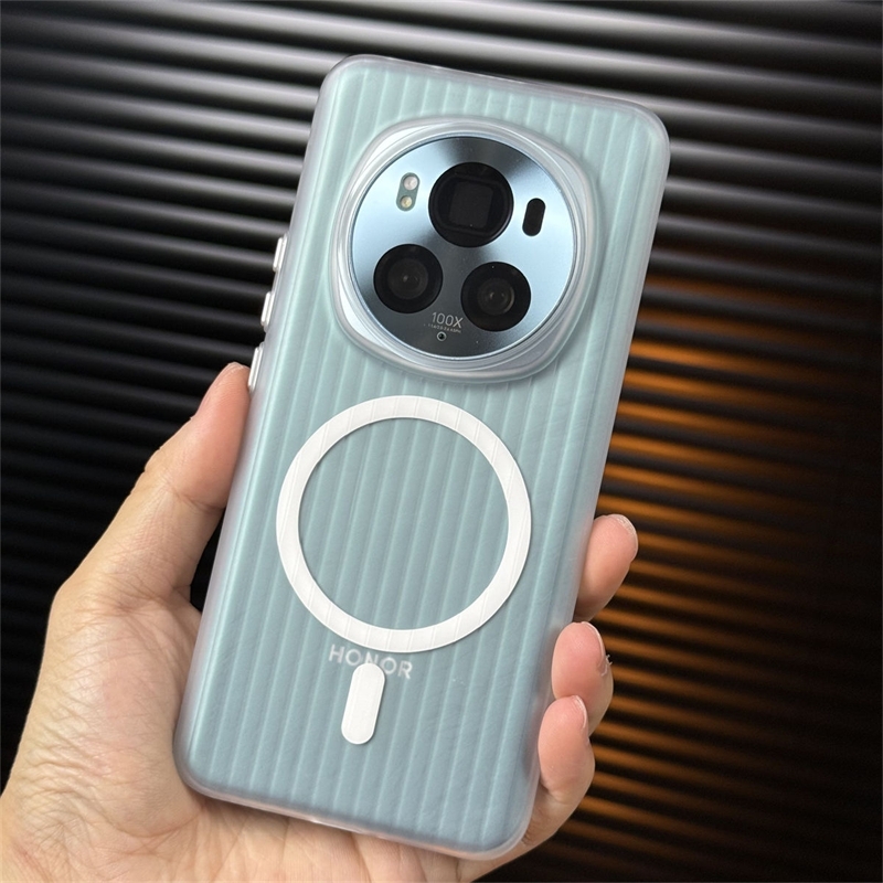 Magnetische Case Voor Honor Magic 6 Pro 5 5Pro Case MagSafe Matte Transparante Bagage Streep Cover Voor Magic 5 6Pro 5G Hard Shell