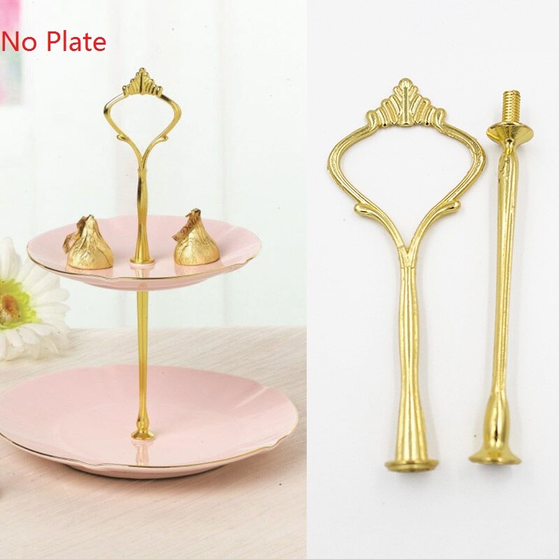 2/3 etagers glas stativ eftermiddagste bryllup tallerkener fest service gylden/sølv etager kage tallerken stativ cupcake ingen tallerken: Gyldne 2 lag