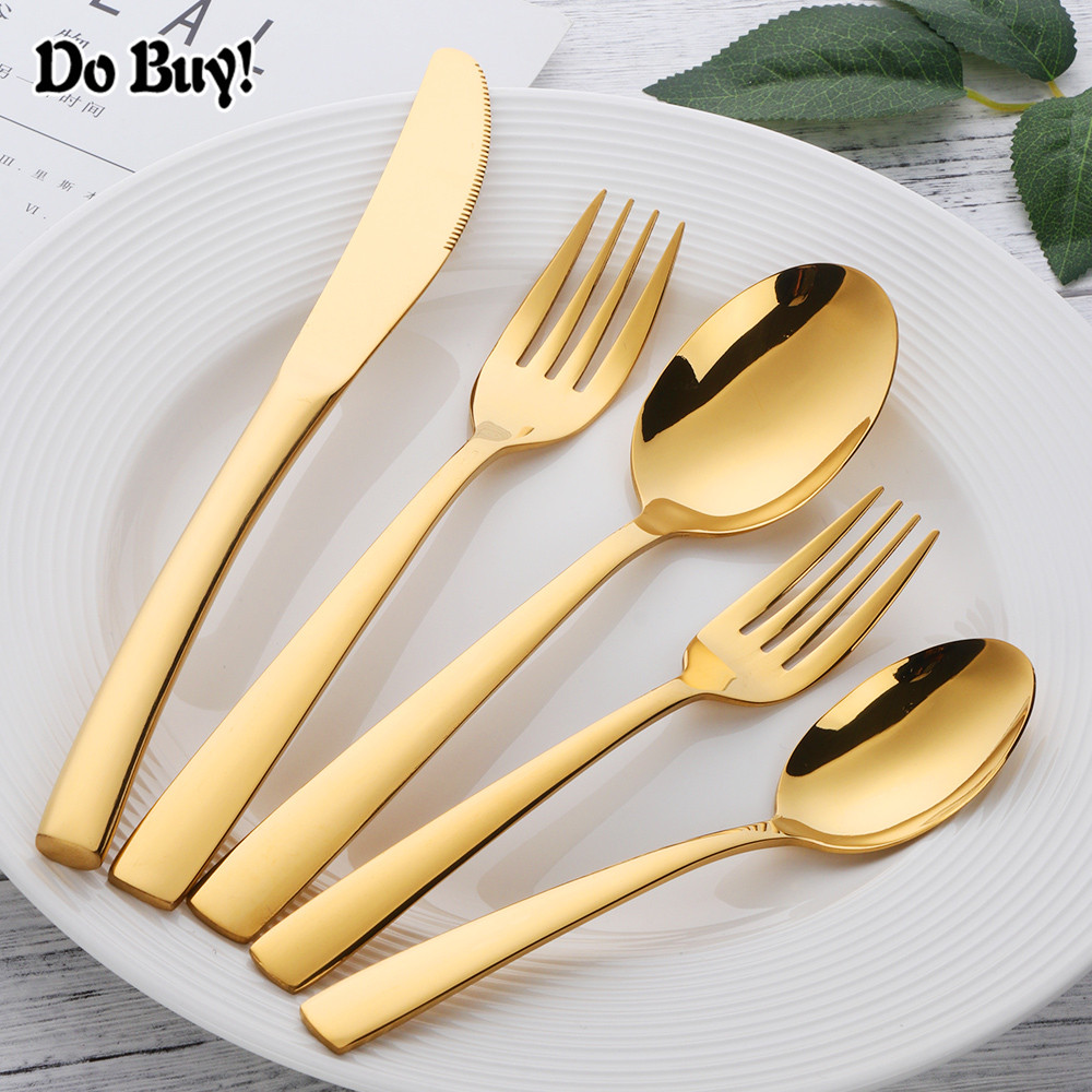 5 Pcs/Set Dinnerware Set Stainless Steel Reusable Utensils Travel Cutlery Spoon Fork Knife Home Tableware
