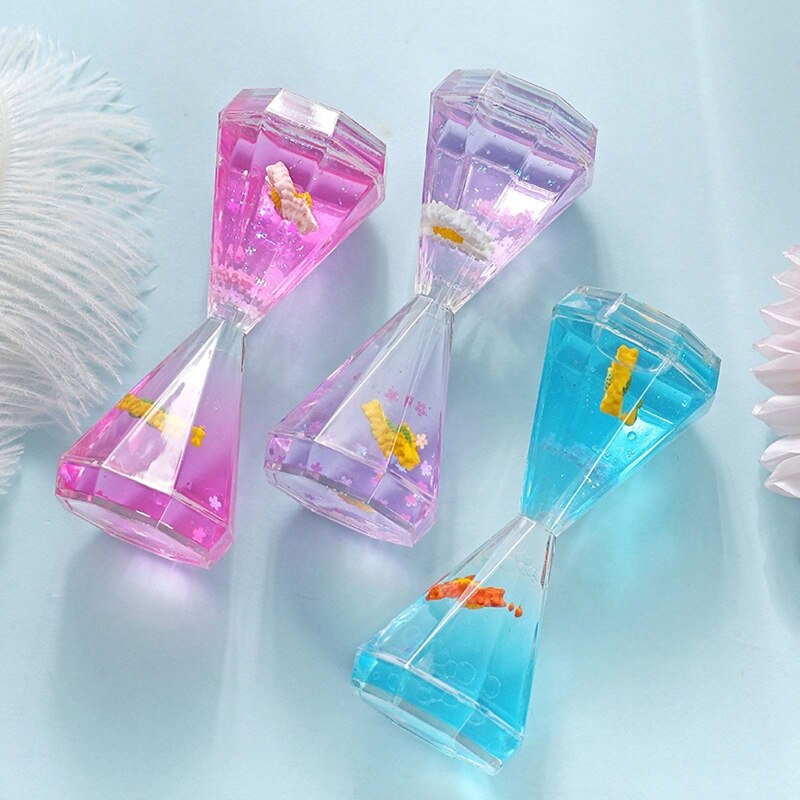 Diamond Shaped Liquid Motion Bubbler Timer Daisy Floating Oil Hourglass for Sensory Fidget Calm Relaxing Desk Toys