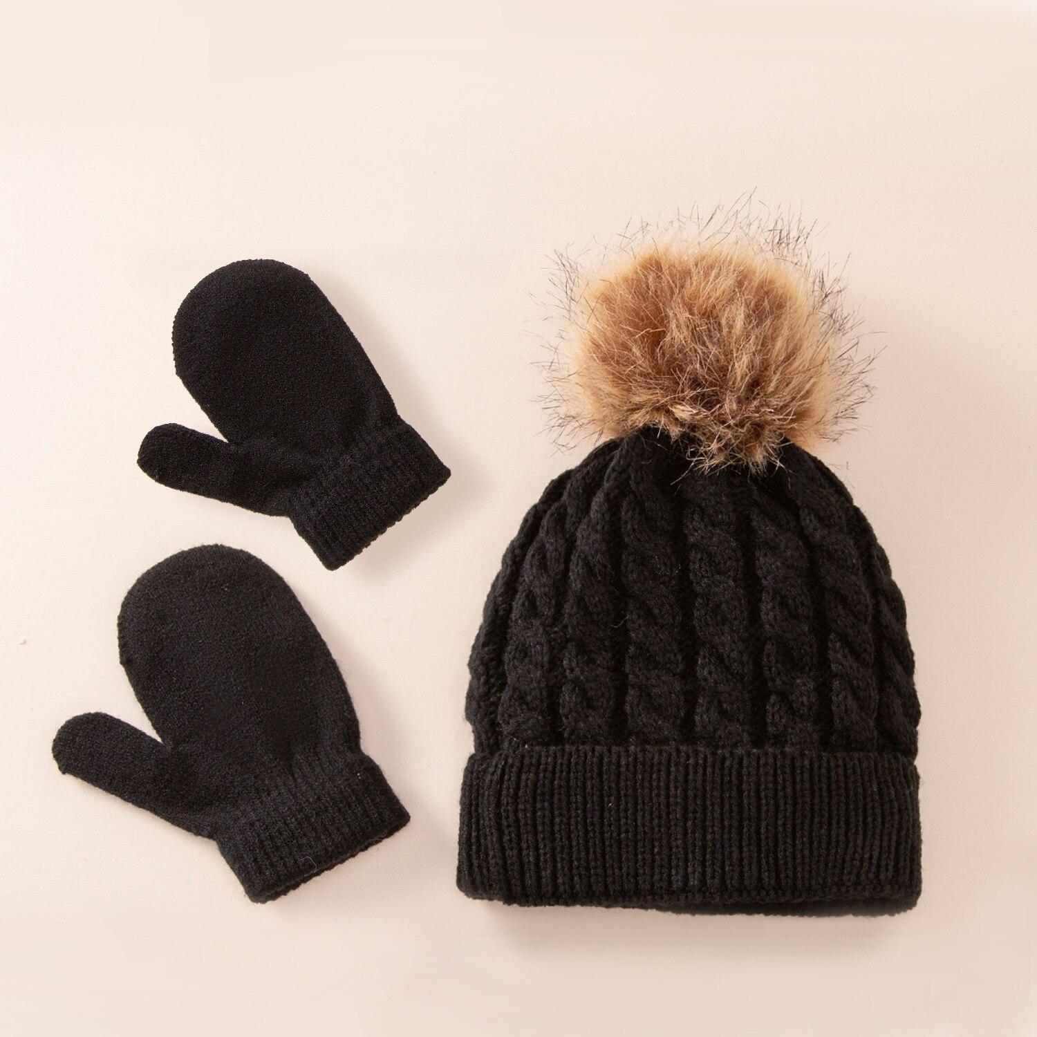 Gorros de lana para niños de 0 a 3 años, gorros de bola de lana de color puro, sombreros, bufandas y guantes cálidos para niños, conjunto de gorros para bebés: A1