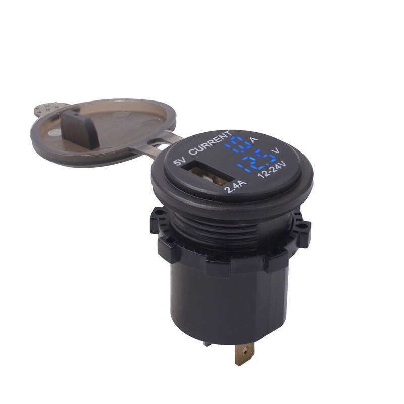 12-24V Car Charger USB Charger Socket Adapter LED Display With Dust Cover Power Socket Car Motorcycle with Voltmeter Ammeter