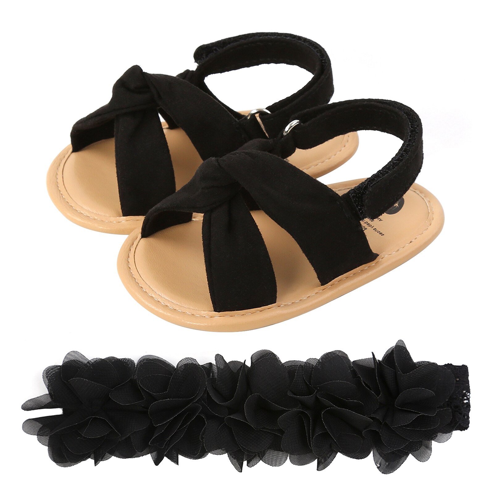 Pudcoco Baby-mädchen-sandalen- und haarband-einstellen: niedliche, rutschfeste Ballerinas und ein haarband mit blume für babys ab 0-18 monaten.