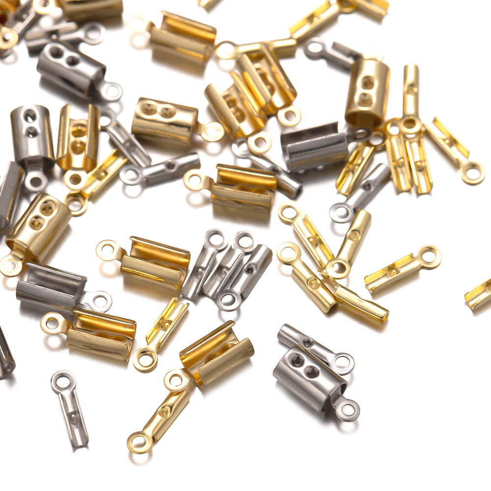 50 Stuks Roestvrijstalen Touw Kettingkoorden Krimp Kraal Eindkapjes Voor Sieraden Maken Diy Componenten Armband Ketting Knijp Sluiting
