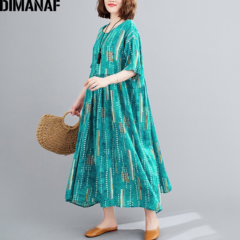 Dimanaf plus size vestido feminino verão vestido de verão algodão dot print vestidos solto plissado senhora maxi vestido 5xl 6xl roupas tamanho grande