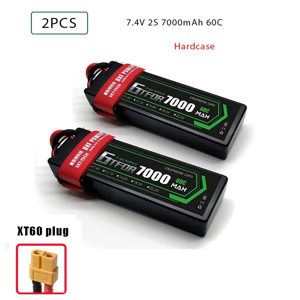 7.4V 5200 7000mAh 50C 60C 100C 120C GTFDR LiPo Battery Pack 2S HardCase For 1/8 1/10 RC Car Model Slash Emaxx