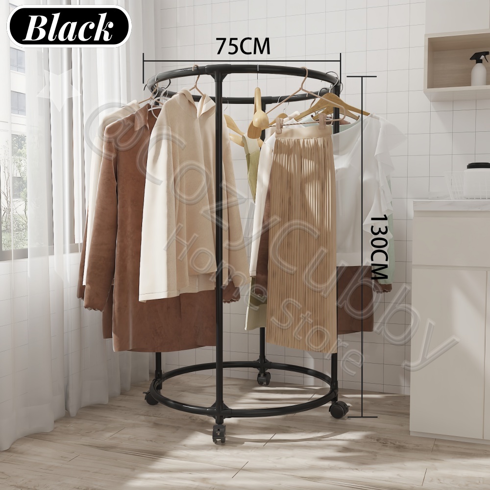 CC Kledingwinkel Displayrek Gouden Ronde Metalen Roterende Kledingstandaard met Wielen Beweegbare Ringvormige Kleding Organizer Rack: WHITE