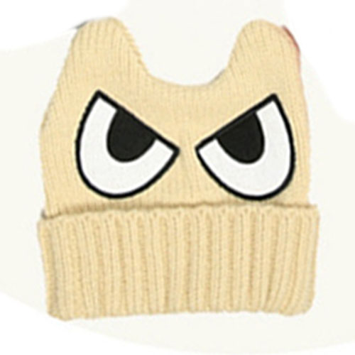 Baby Hats Knitted Autumn Winter Baby Caps For Boys Girls children knitted skullies wool cap eyes baby warm hat horn: Beige