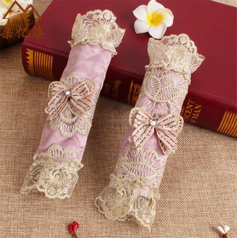 Cubierta de manija de encaje, cubierta de perilla de puerta, guantes de algodón para refrigerador, accesorios de herramientas para el hogar, cubierta de manija de puerta de nevera de doble puerta: Purple short