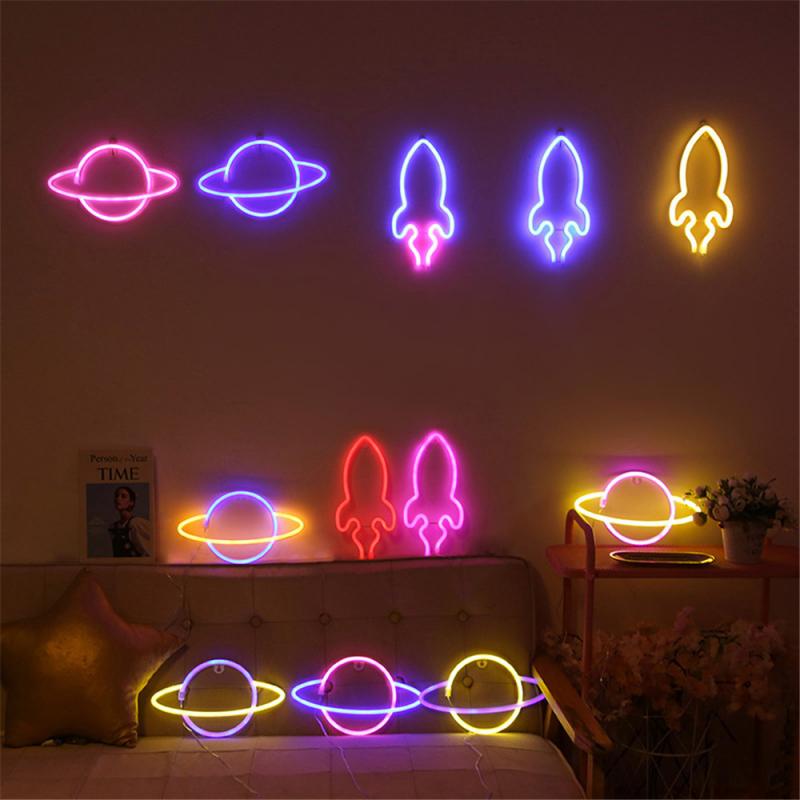 Neon- Zeichen USB LED Dekoration Planet Rakete Lampe Bunte Nacht Nacht Licht Weihnachten Hochzeit Party Dekor Licht Für Heimat Kind zimmer