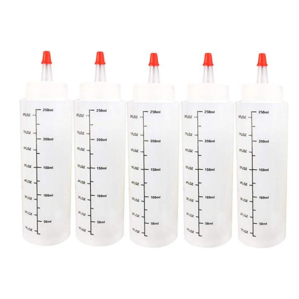 5PCS 250ML Plastic Needle-nosed Bottle With scale Squeeze Bottle With Leak-Proof Cap Sauce Bottle Salad Bottle Squeezable Bottle