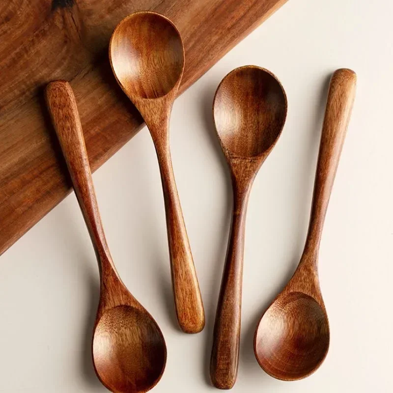 Cucharas de sopa de madera con mango largo, cucharadita de café, leche, azúcar, especias, condimentos, vajilla de cocina, herramientas, cuchara de madera, 1/10 Uds.