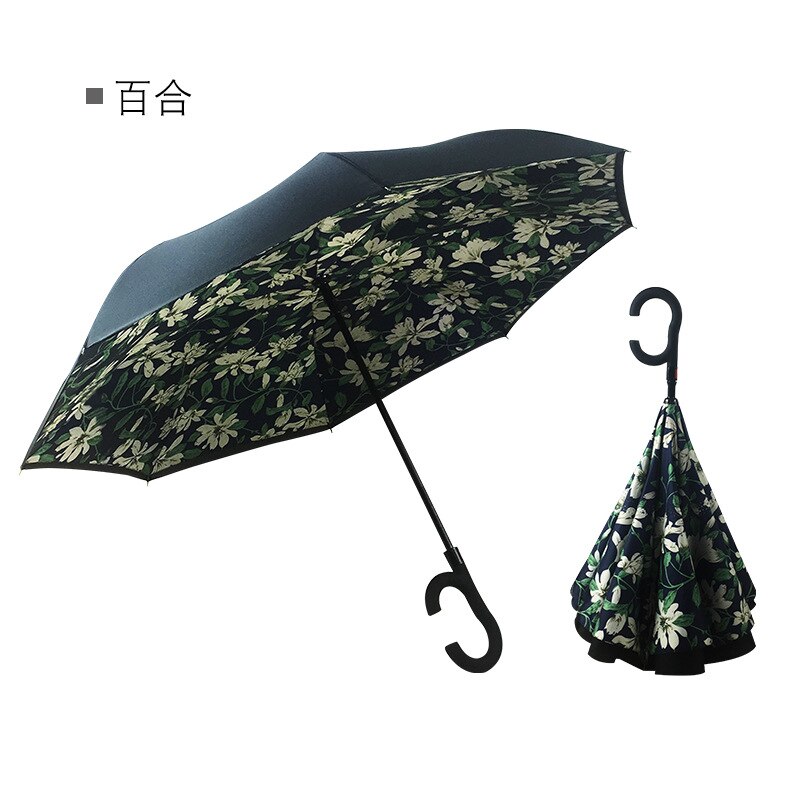 C Handvat Reverse Opvouwbare Paraplu Man Vrouwen Zon Regen Auto Semi-Automatische Paraplu Dubbele Laag Anti Uv Self Stand Parapluie: 20