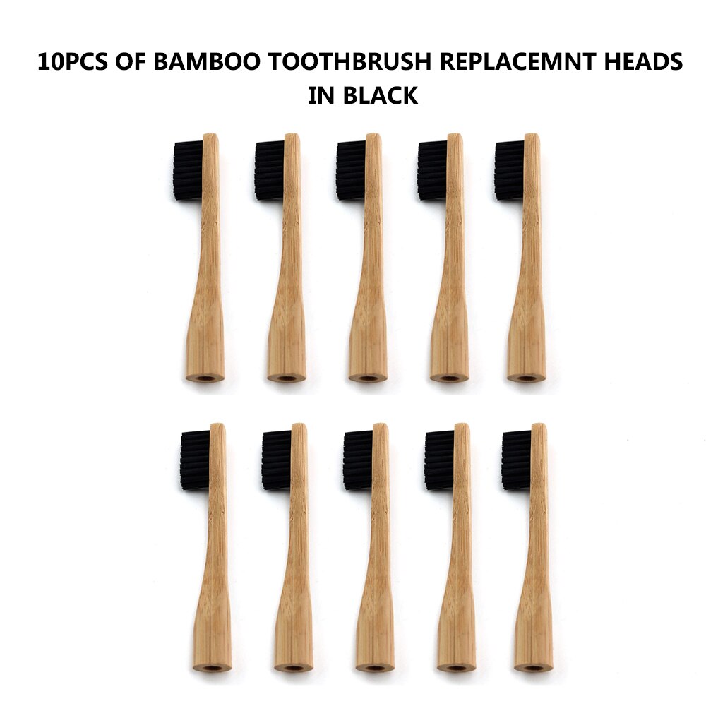 Bamboo Toothbrush with Plug-in Replacement Brush Heads Change Head ToothBush Teeth Care Cleaning Brushes for Travel Living Bath: 10pcs Black Head