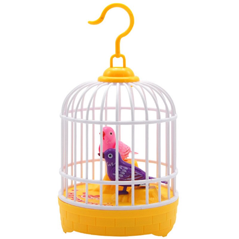 Mini Induction Sound Control Bird Cage Electric Birds Children Toy BM88: Yellow
