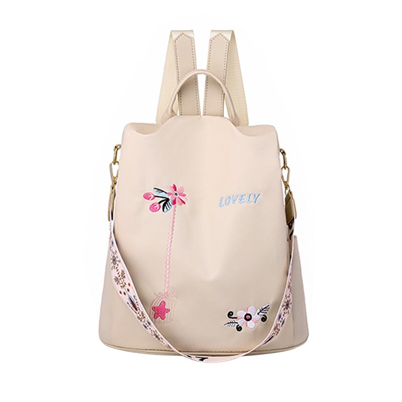 Nova Flor bordado mochila feminina Oxford saco mochila mochila para as mulheres Adolescente meninas juventude anti ladrão bagpack Cáqui Azul