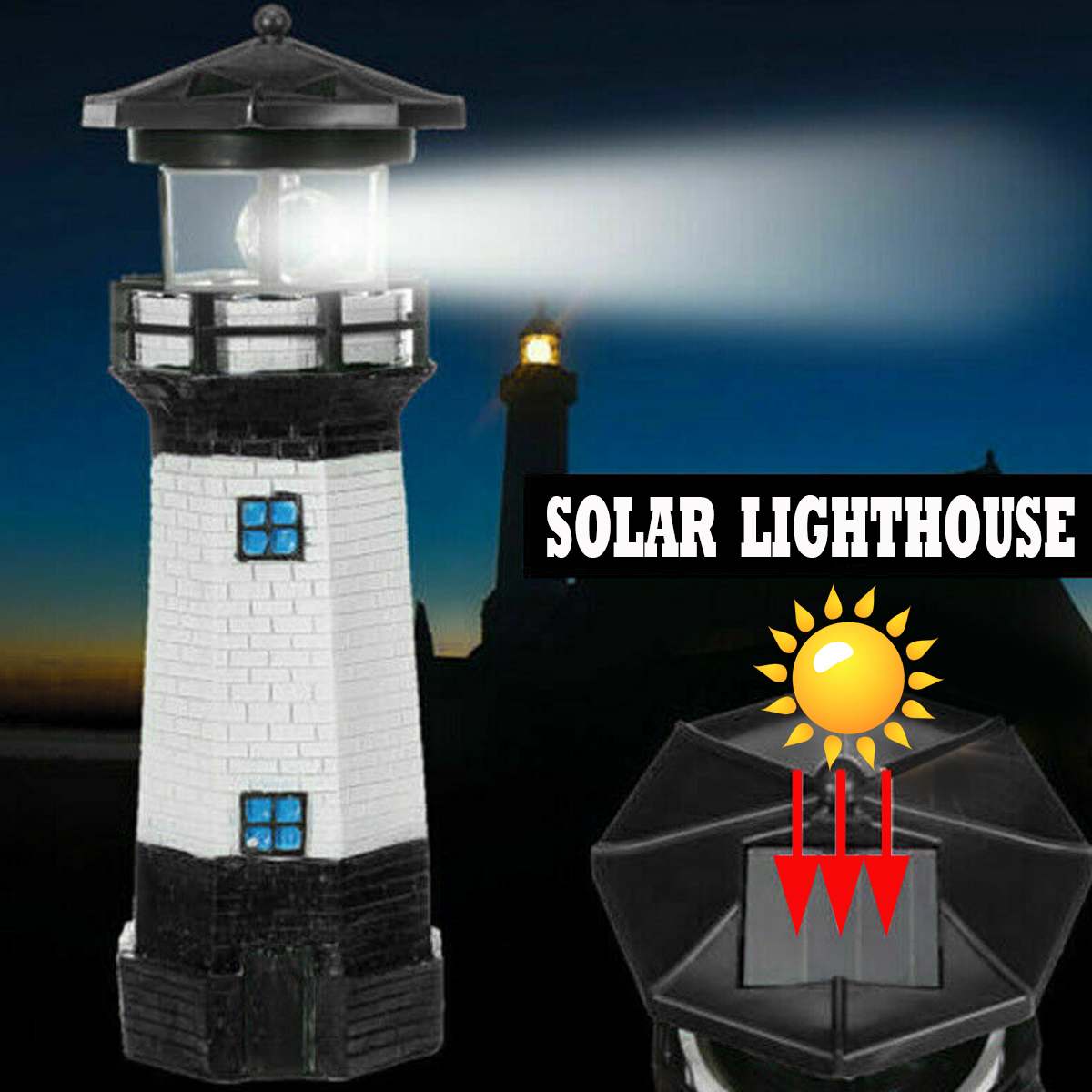 Garden Sculptures Outdoor Yard Night Decorations Resin Lighthouse Waterproof Solar Lamp For Garden Decoration