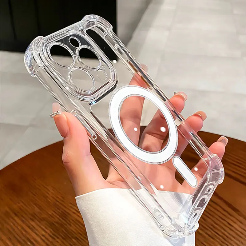 For Magsafe Transparent Case For iPhone 17 16 15 14 13 12 11 Pro Max Plus Magnetic Wireless Charge Shockproof Soft Bumper Cover